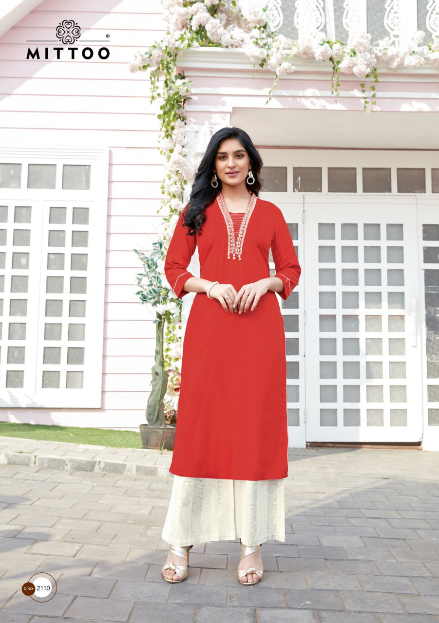 Mittoo Panghat 17 Heavy Rayon Latest Fancy Designer Ethnic Wear Embroidery And Hand Work Long Kurti  With Bottom  Collection